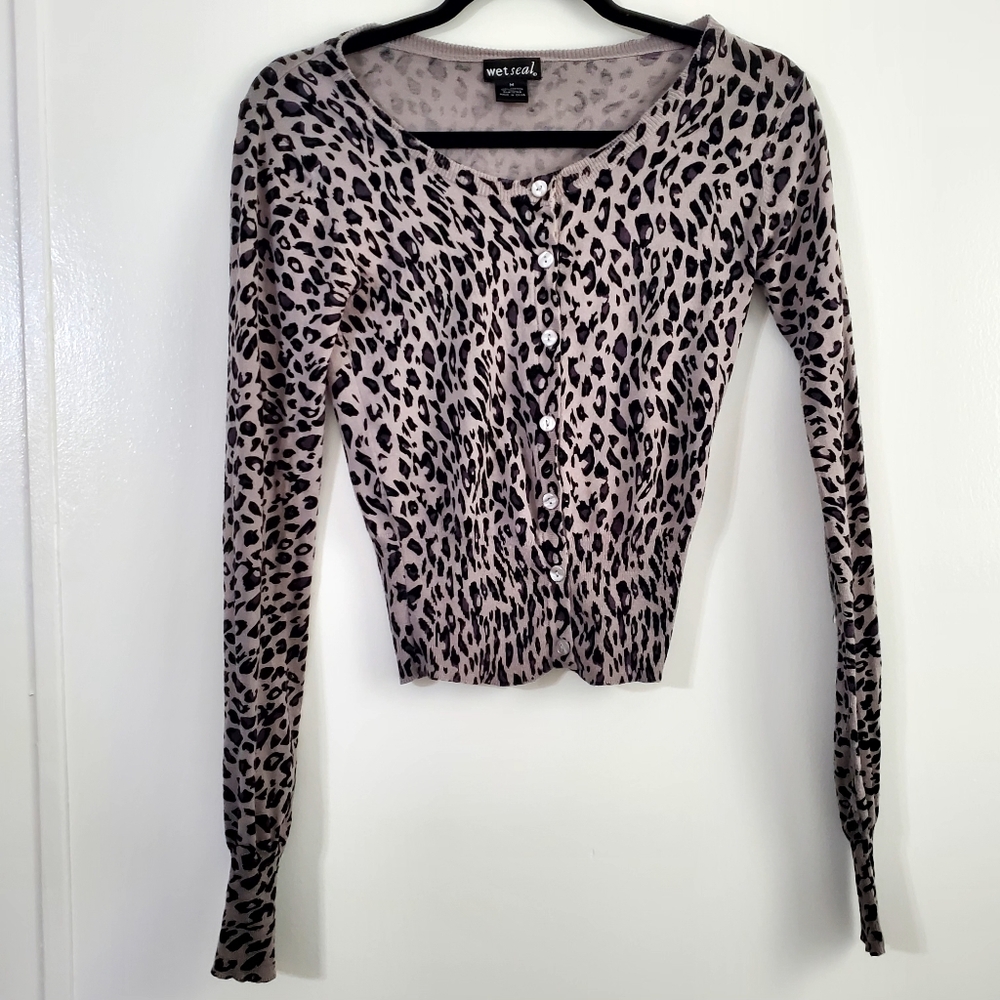 Wet Seal Juniors Long Sleeve Cardigan Sweater Medium Animal Print